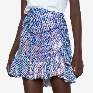Zara Sequin Mini Skirt Size XS‎ Purple Ruffle Party Cocktail Mermaid
